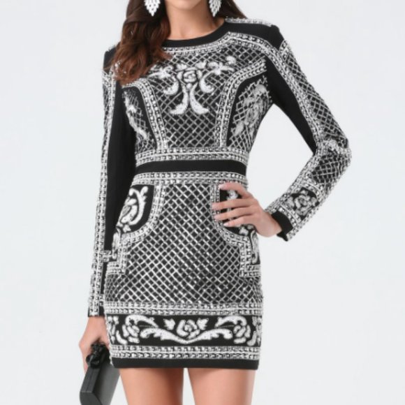 Bebe - Fully Beaded Crepe Dress - Picture 1 of 7